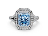 White gold Double Halo Fancy Blue Radiant  Cut Diamond Split Shank Ring with Four Prong Setting_20