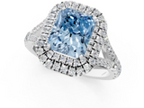 White gold Double Halo Fancy Blue Radiant  Cut Diamond Split Shank Ring with Four Prong Setting_21