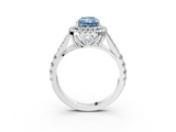 White gold Double Halo Fancy Blue Radiant  Cut Diamond Split Shank Ring with Four Prong Setting_23