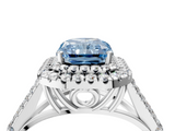 White gold Double Halo Fancy Blue Radiant  Cut Diamond Split Shank Ring with Four Prong Setting_24