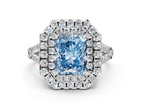 White gold Double Halo Fancy Blue Radiant  Cut Pave Split Shank Prong Set Ring_15