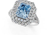 White gold Double Halo Fancy Blue Radiant  Cut Pave Split Shank Prong Set Ring_16