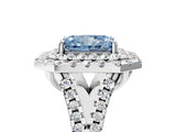 White gold Double Halo Fancy Blue Radiant  Cut Pave Split Shank Prong Set Ring_20