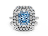 White gold Double Halo Fancy Blue Radiant  Diamond Pave Band with Four-Prong Setting_44