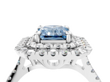 White gold Double Halo Fancy Blue Radiant  Diamond Pave Band with Four-Prong Setting_47