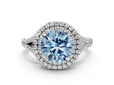 White gold Double Halo Fancy Blue Round Cut Diamond Split Shank Engagement Ring with Four-Prong Setting_27