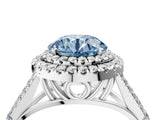 White gold Double Halo Fancy Blue Round Cut Diamond Split Shank Engagement Ring with Four-Prong Setting_31