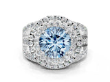 White gold Double Halo Fancy Blue Round Cut Diamond Split Shank Pave Set Ring_3