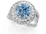 White gold Double Halo Fancy Blue Round Cut Diamond Split Shank Pave Set Ring_4