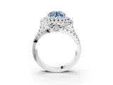 White gold Double Halo Fancy Blue Round Cut Diamond Split Shank Pave Set Ring_6