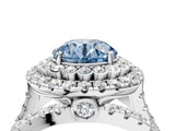 White gold Double Halo Fancy Blue Round Cut Diamond Split Shank Pave Set Ring_7