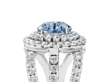 White gold Double Halo Fancy Blue Round Cut Diamond Split Shank Pave Set Ring_8