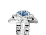 White gold Double Halo Fancy Blue Round Cut Diamond Split Shank Prong Setting Ring_5