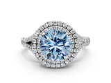White gold Double Halo Fancy Blue Round  Cut Diamond Split Shank Ring with Four Prong Setting_21