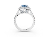 White gold Double Halo Fancy Blue Round  Cut Diamond Split Shank Ring with Four Prong Setting_23