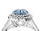 White gold Double Halo Fancy Blue Round  Cut Diamond Split Shank Ring with Four Prong Setting_24
