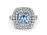White gold Double Halo Fancy Blue Round  Cut Pave Split Shank Prong Set Ring_15