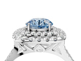White gold Double Halo Fancy Blue Round  Cut Pave Split Shank Prong Set Ring_19