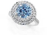 White gold Double Halo Fancy Blue Round  Diamond Pave Band with Four-Prong Setting_45