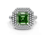 White gold Double Halo Fancy Green Asscher Cut Diamond Split Shank Engagement Ring with Four-Prong Setting_3