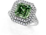 White gold Double Halo Fancy Green Asscher Cut Diamond Split Shank Engagement Ring with Four-Prong Setting_4
