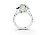 White gold Double Halo Fancy Green Asscher Cut Diamond Split Shank Engagement Ring with Four-Prong Setting_6