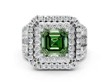 White gold Double Halo Fancy Green Asscher Cut Diamond Split Shank Pave Set Ring_3