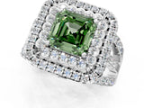 White gold Double Halo Fancy Green Asscher Cut Diamond Split Shank Pave Set Ring_4
