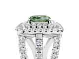 White gold Double Halo Fancy Green Asscher Cut Diamond Split Shank Pave Set Ring_8