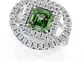 White gold Double Halo Fancy Green Asscher Cut Diamond Split Shank Prong Setting Ring_1