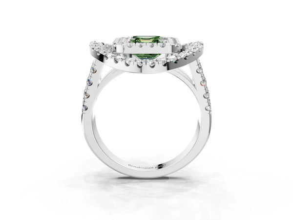 White Gold Asscher Cut Halo Engagement Ring Setting for Fancy Green Center - Design RJ-762