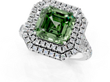 White gold Double Halo Fancy Green Asscher  Cut Diamond Split Shank Ring with Four Prong Setting_1