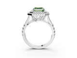 White gold Double Halo Fancy Green Asscher  Cut Diamond Split Shank Ring with Four Prong Setting_3