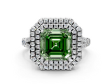 White gold Double Halo Fancy Green Asscher  Cut Diamond Split Shank Ring with Four Prong Setting