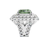 White gold Double Halo Fancy Green Asscher  Cut Pave Split Shank Prong Set Ring_20