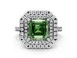 White gold Double Halo Fancy Green Asscher  Diamond Pave Band with Four-Prong Setting