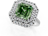 White gold Double Halo Fancy Green Asscher  Diamond Pave Band with Four-Prong Setting_1