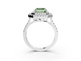 White gold Double Halo Fancy Green Asscher  Diamond Pave Band with Four-Prong Setting_3