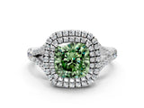 White gold Double Halo Fancy Green Cushion Cut Diamond Split Shank Engagement Ring with Four-Prong Setting_15