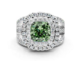 White gold Double Halo Fancy Green Cushion Cut Diamond Split Shank Pave Set Ring_3