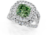 White gold Double Halo Fancy Green Cushion Cut Diamond Split Shank Pave Set Ring_4