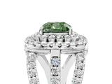 White gold Double Halo Fancy Green Cushion Cut Diamond Split Shank Pave Set Ring_8