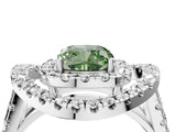 White gold Double Halo Fancy Green Cushion Cut Diamond Split Shank Prong Setting Ring_4