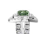 White gold Double Halo Fancy Green Cushion Cut Diamond Split Shank Prong Setting Ring_5
