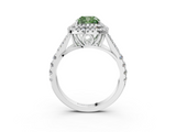 White gold Double Halo Fancy Green Cushion  Cut Diamond Split Shank Ring with Four Prong Setting_23