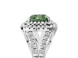 White gold Double Halo Fancy Green Cushion  Cut Diamond Split Shank Ring with Four Prong Setting_25