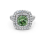 White gold Double Halo Fancy Green Cushion  Cut Pave Split Shank Prong Set Ring_15