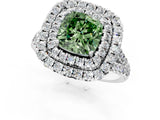 White gold Double Halo Fancy Green Cushion  Cut Pave Split Shank Prong Set Ring_16