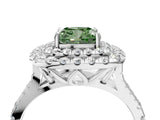 White gold Double Halo Fancy Green Cushion  Cut Pave Split Shank Prong Set Ring_19