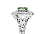 White gold Double Halo Fancy Green Cushion  Cut Pave Split Shank Prong Set Ring_20